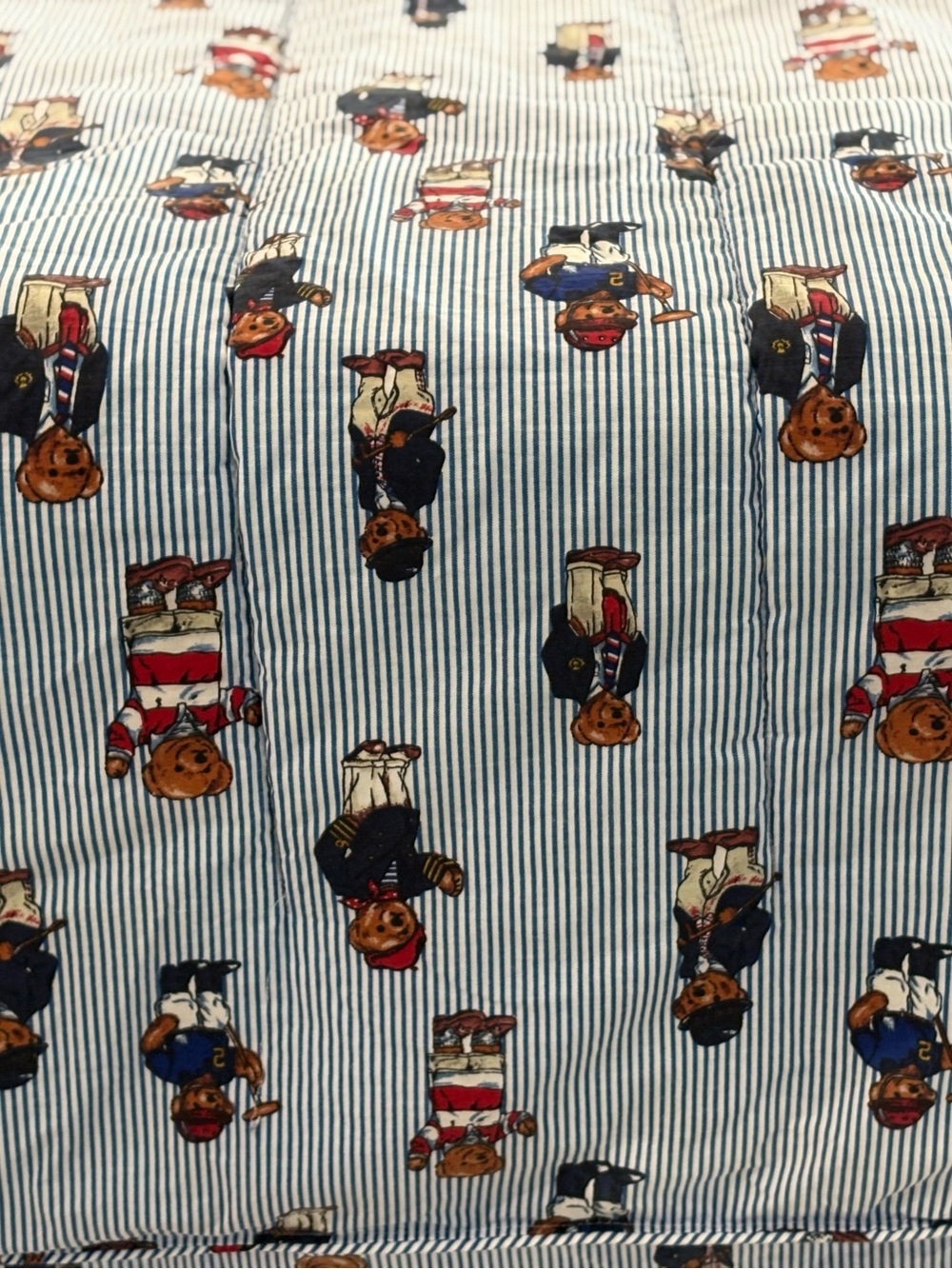 Vintage Polo Ralph Lauren Teddy Bear Blue Stripe Twin Comforter